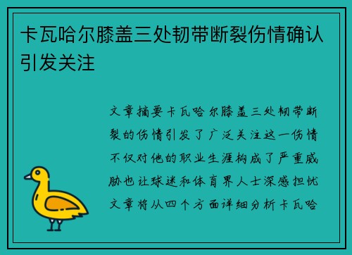 卡瓦哈尔膝盖三处韧带断裂伤情确认引发关注