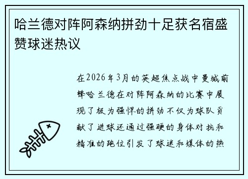 哈兰德对阵阿森纳拼劲十足获名宿盛赞球迷热议